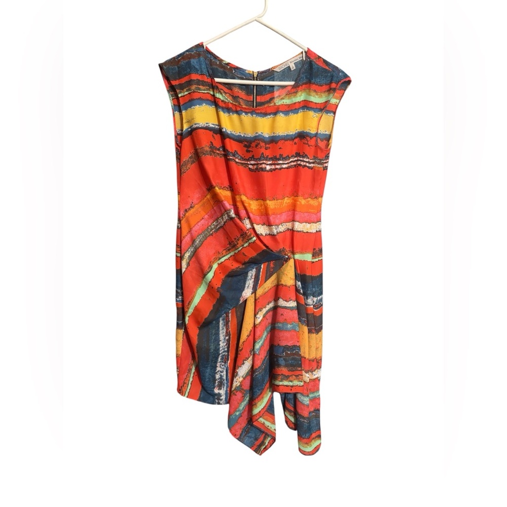 Rachel Roy Multicolor Abstract Stripe Sleeveless Dress – Size Small